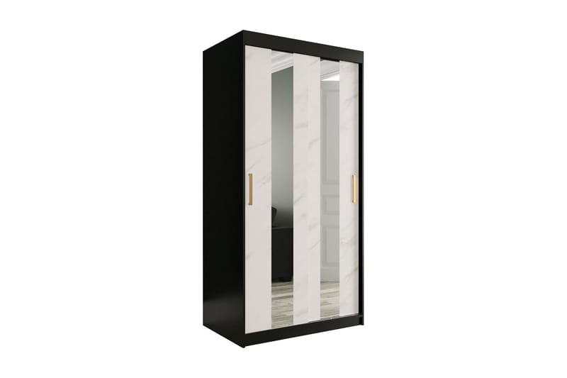 Marmuria Garderob med Speil Midt 100 cm Marmormønster - Svart/Hvit/Gull - Oppbevaring - Klesoppbevaring - Garderober & garderobesystem