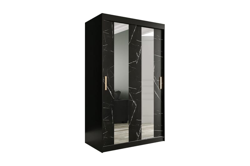 Marmuria Garderob med Speil Midt 120 cm Marmormønster - Svart - Oppbevaring - Klesoppbevaring - Garderober & garderobesystem