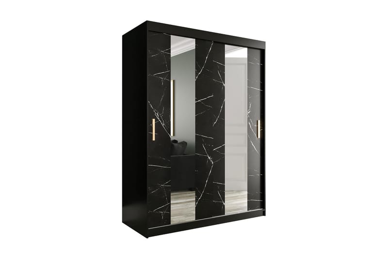 Marmuria Garderob med Speil Midt 150 cm Marmormønster - Svart - Oppbevaring - Klesoppbevaring - Garderober & garderobesystem