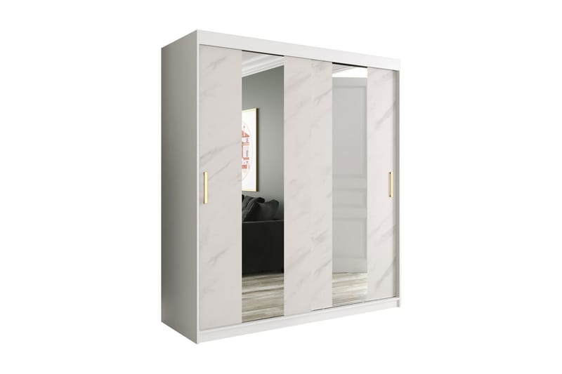 Marmuria Garderob med Speil Midt 180 cm Marmormønster - Hvit/Gull - Oppbevaring - Klesoppbevaring - Garderober & garderobesystem