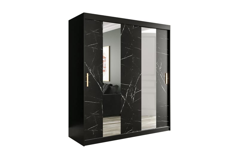 Marmuria Garderob med Speil Midt 180 cm Marmormønster - Svart - Oppbevaring - Klesoppbevaring - Garderober & garderobesystem