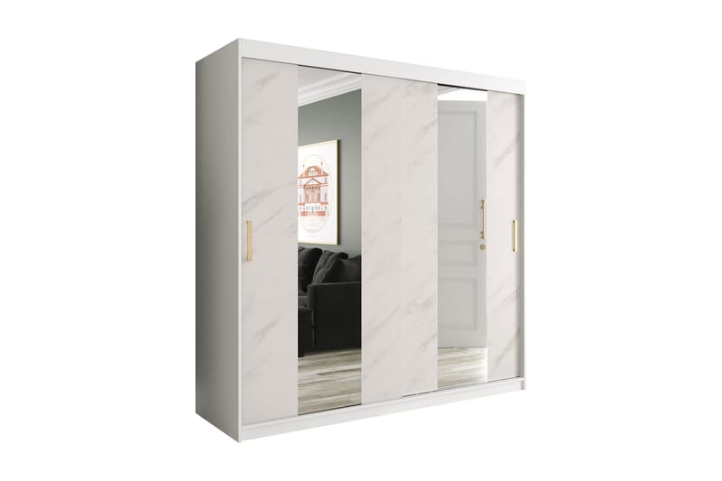 Marmuria Garderob med Speil Midt 200 cm Marmormønster - Hvit/Gull - Oppbevaring - Klesoppbevaring - Garderober & garderobesystem
