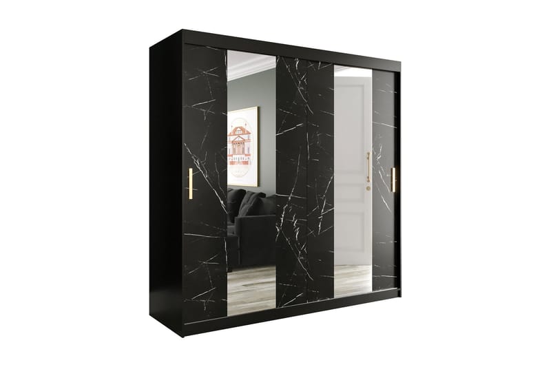 Marmuria Garderob med Speil Midt 200 cm Marmormønster