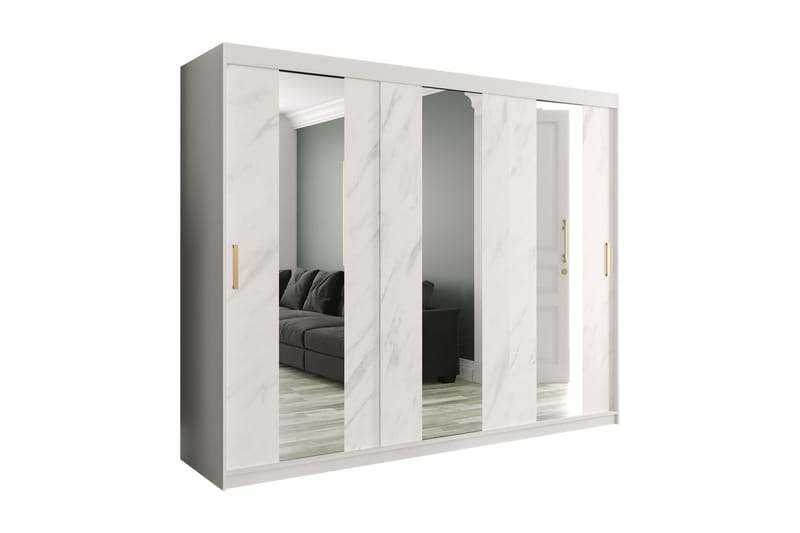 Marmuria Garderob med Speil Midt 250 cm Marmormønster - Hvit/Gull - Oppbevaring - Klesoppbevaring - Garderober & garderobesystem
