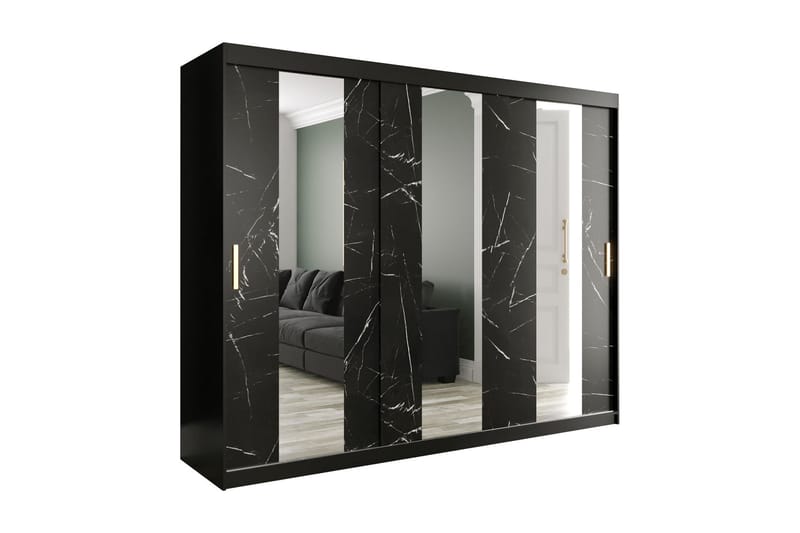 Marmuria Garderob med Speil Midt 250 cm Marmormønster