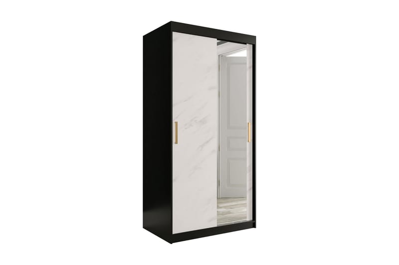 Marmuria Garderobe med Speil 100 cm Marmormønster - Svart/Hvit/Gull - Oppbevaring - Klesoppbevaring - Garderober & garderobesystem