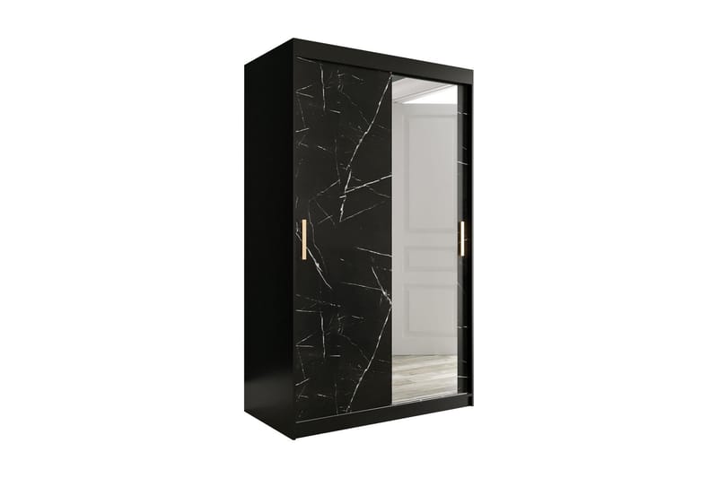 Marmuria Garderobe med Speil 120 cm Marmormønster - Svart - Oppbevaring - Klesoppbevaring - Garderober & garderobesystem