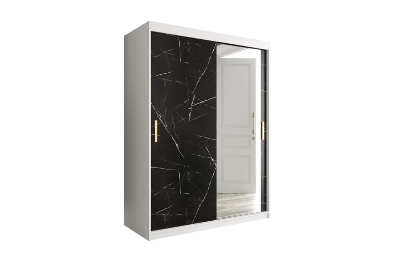 Marmuria Garderobe med Speil 150 cm Marmormønster - Hvit/Svart/Gull - Oppbevaring - Klesoppbevaring - Garderober & garderobesystem
