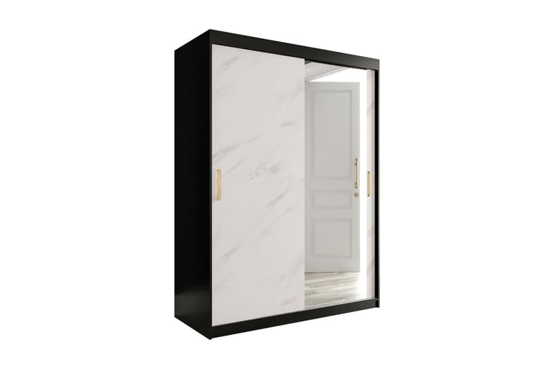 Marmuria Garderobe med Speil 150 cm Marmormønster - Svart/Hvit/Gull - Oppbevaring - Klesoppbevaring - Garderober & garderobesystem