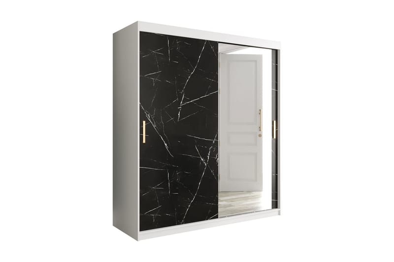 Marmuria Garderobe med Speil 180 cm Marmormønster - Hvit/Svart/Gull - Oppbevaring - Klesoppbevaring - Garderober & garderobesystem