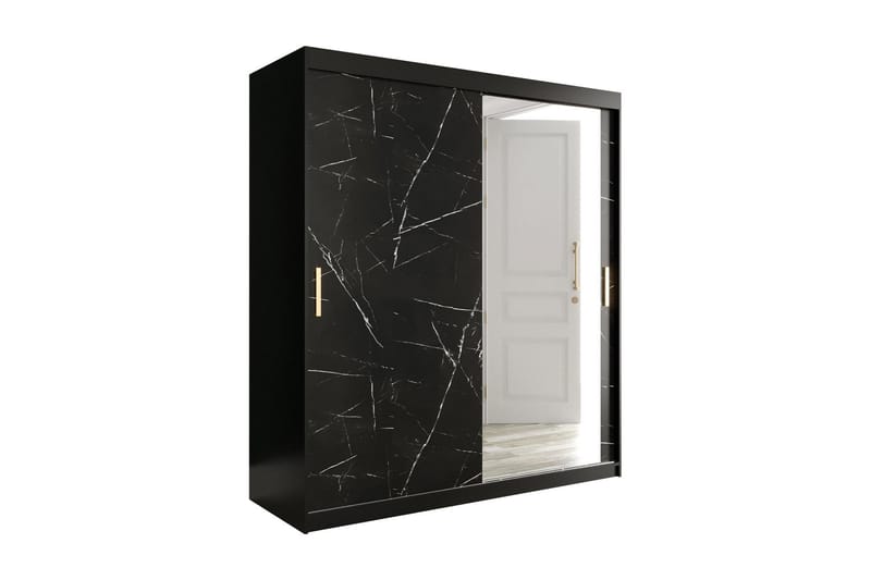 Marmuria Garderobe med Speil 180 cm Marmormønster - Svart - Oppbevaring - Klesoppbevaring - Garderober & garderobesystem