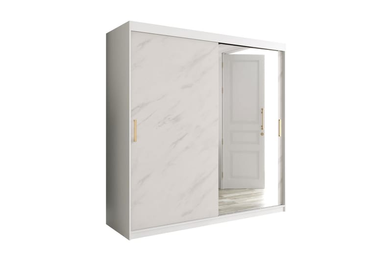 Marmuria Garderobe med Speil 200 cm Marmormønster - Hvit/Gull - Oppbevaring - Klesoppbevaring - Garderober & garderobesystem