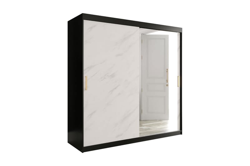 Marmuria Garderobe med Speil 200 cm Marmormønster - Svart/Hvit/Gull - Oppbevaring - Klesoppbevaring - Garderober & garderobesystem