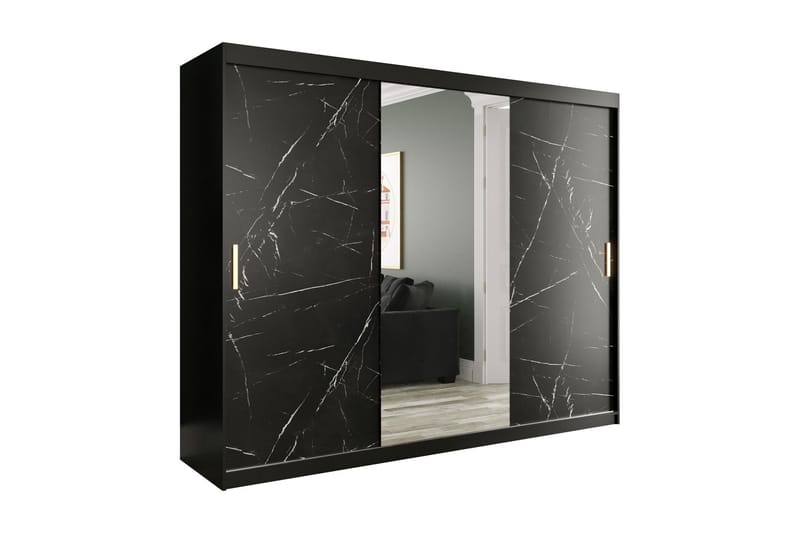 Marmuria Garderobe med Speil 250 cm Marmormønster - Svart - Oppbevaring - Klesoppbevaring - Garderober & garderobesystem