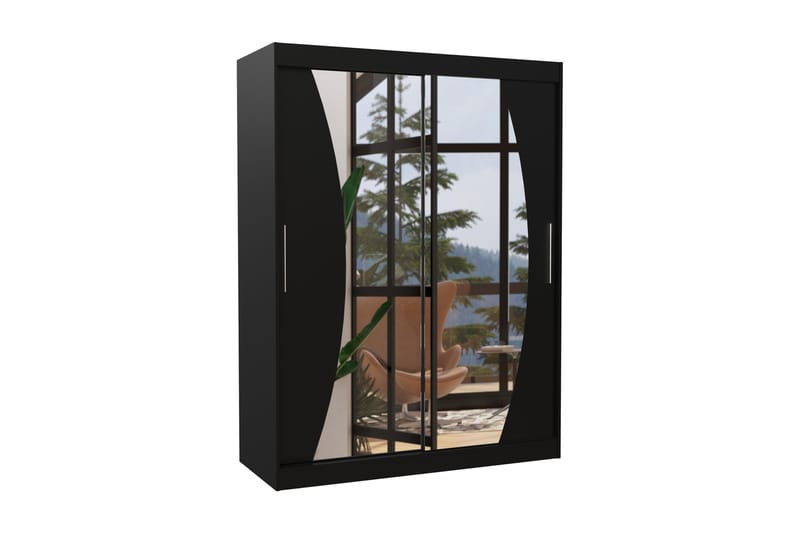 Modesti Garderobe med Speil 150x200 cm - Svart - Oppbevaring - Klesoppbevaring - Garderober & garderobesystem