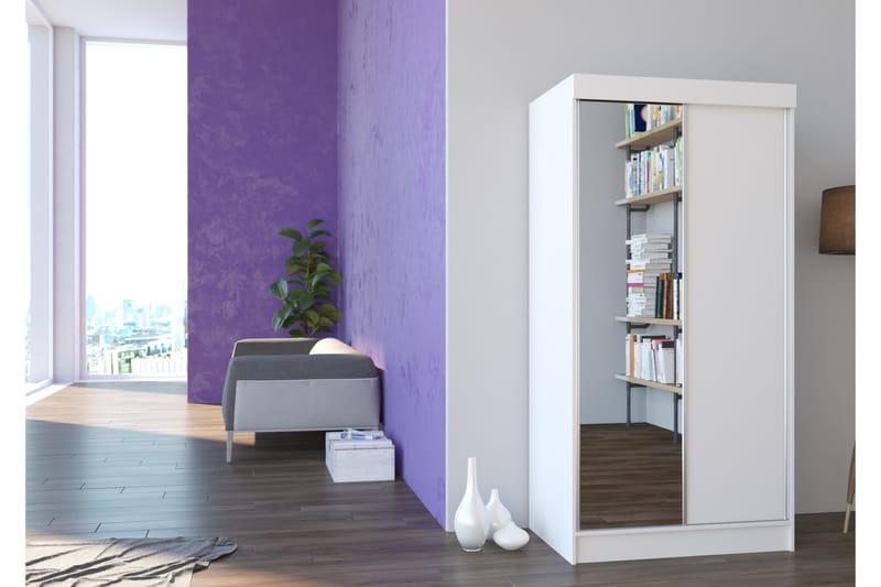 Nevade Garderobe med Speil 100x200 cm - Hvit - Oppbevaring - Klesoppbevaring - Garderober & garderobesystem