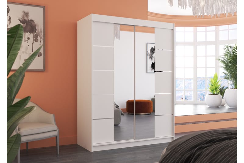 Nordia Garderobe med Speil 150x200 cm - Hvit - Oppbevaring - Klesoppbevaring - Garderober & garderobesystem