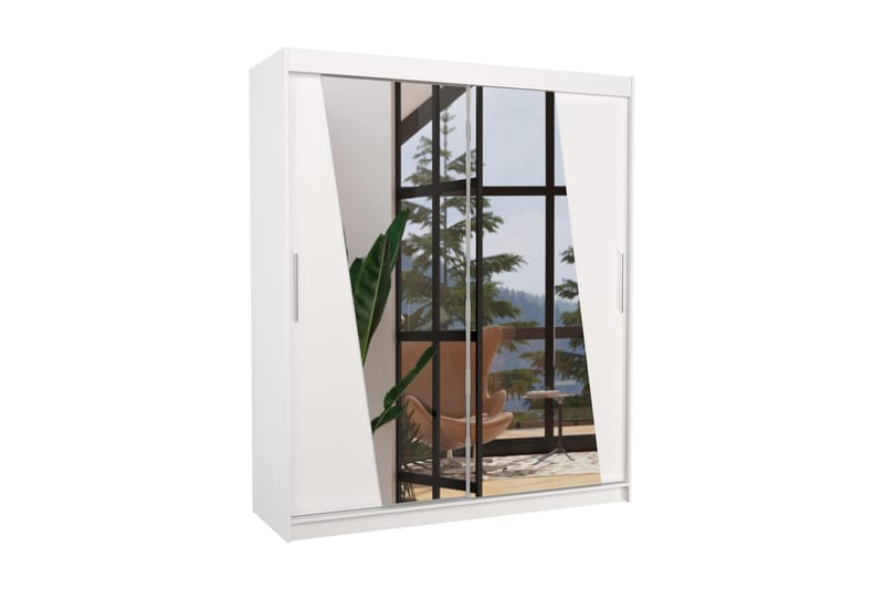 Pretona Garderobe med Speil 180x215 cm - Hvit - Oppbevaring - Klesoppbevaring - Garderober & garderobesystem