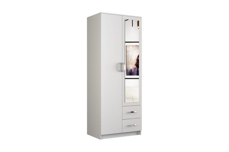 Romia Garderobe med Speil 80x52x205 cm - Hvit - Oppbevaring - Klesoppbevaring - Garderober & garderobesystem