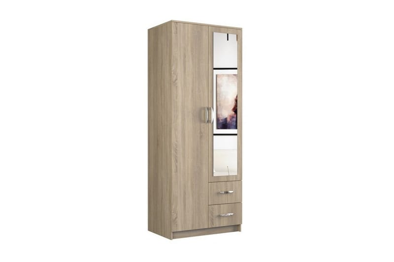 Romia Garderobe med Speil 80x52x205 cm - Sonomaeik - Oppbevaring - Klesoppbevaring - Garderober & garderobesystem