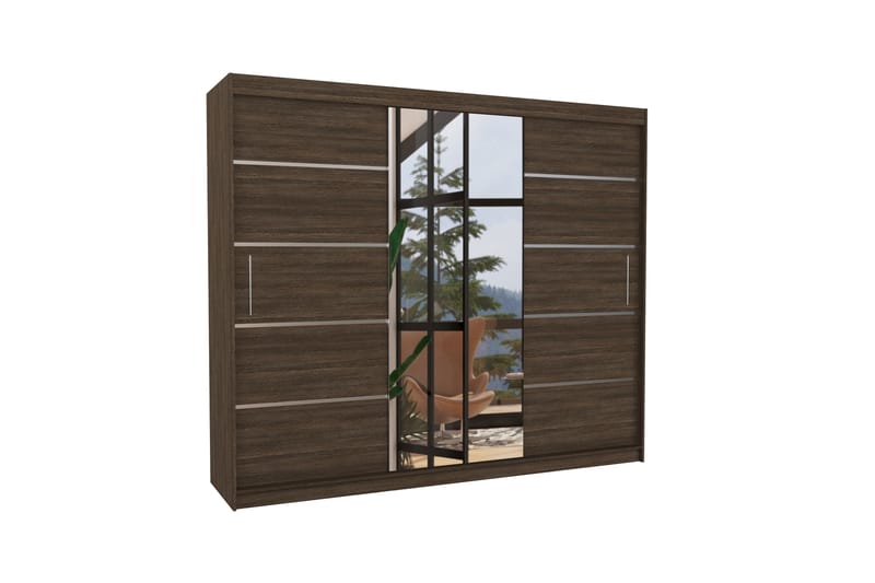 Saltona Garderobe med Speil 250x215 cm - Mørkebrun - Oppbevaring - Klesoppbevaring - Garderober & garderobesystem