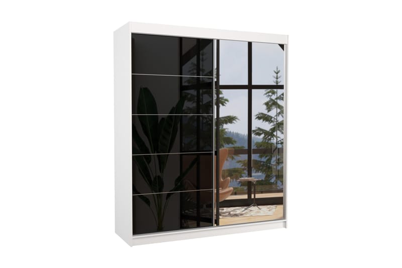 Venusa Garderobe med Speil 180x215 cm - Hvit/Svart - Oppbevaring - Klesoppbevaring - Garderober & garderobesystem
