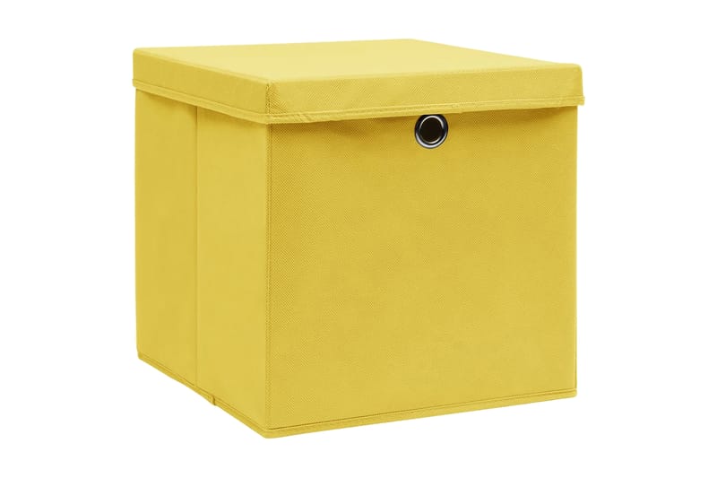 Oppbevaringsbokser med lokk 10 stk gul 32x32x32 cm stoff - Oppbevaring - Oppbevaring til småting - Oppbevaringsbokser