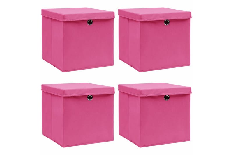 Oppbevaringsbokser med lokk 4 stk rosa 32x32x32 cm stoff - Oppbevaring - Oppbevaring til småting - Oppbevaringsbokser