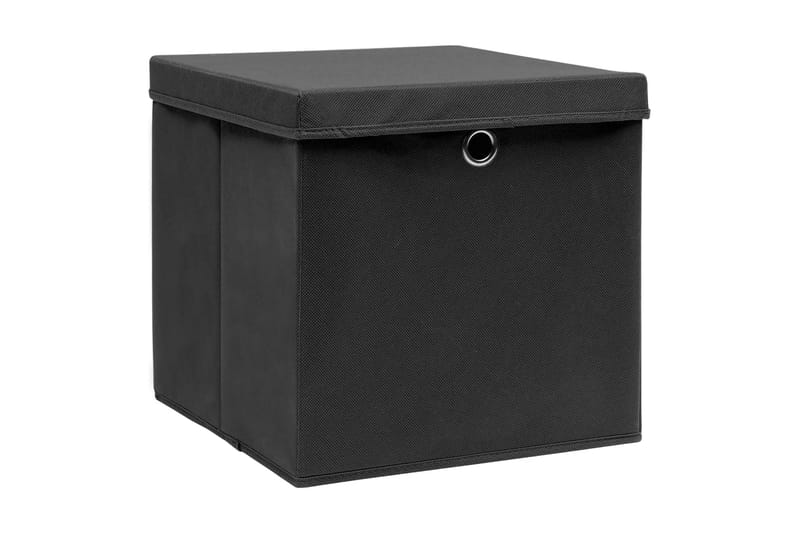 Oppbevaringsbokser med lokk 4 stk svart 32x32x32 cm stoff - Oppbevaring - Oppbevaring til småting - Oppbevaringsbokser