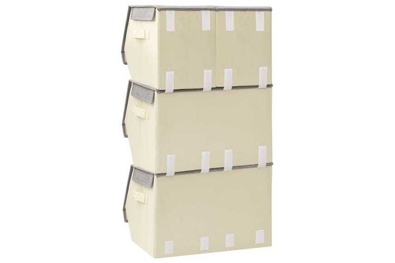 Stablebare oppbevaringsbokser 4 stk stoff grå og kremhvit - Grå - Oppbevaring - Oppbevaring til småting - Oppbevaringsbokser