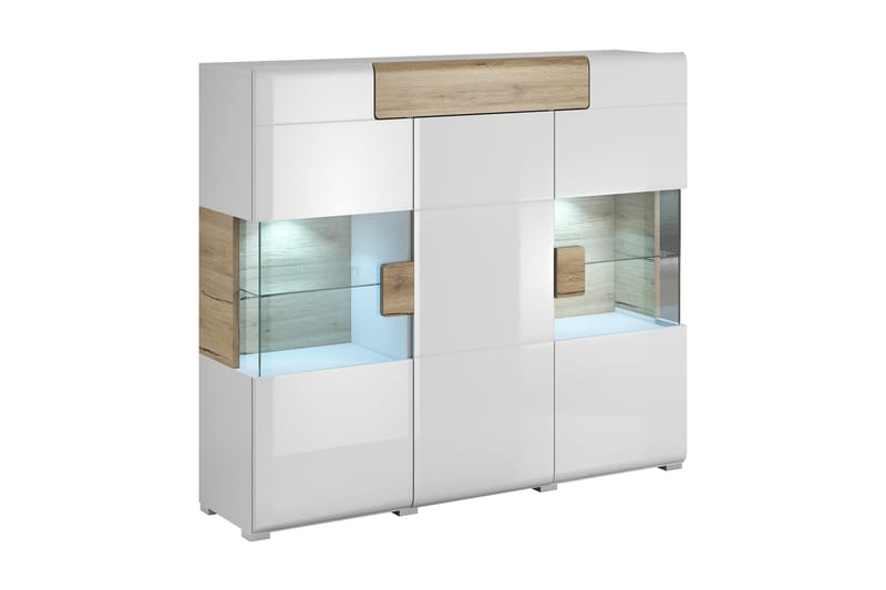 Saran Sideboard - Eik/Hvit høyglans - Oppbevaring - Oppbevaringsmøbler - Sideboard & skjenker
