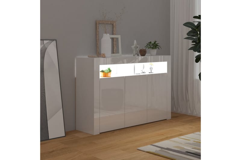 Skjenk med LED-lys høyglans hvit 115,5x30x75 cm - Hvit - Oppbevaring - Oppbevaringsmøbler - Sideboard & skjenk