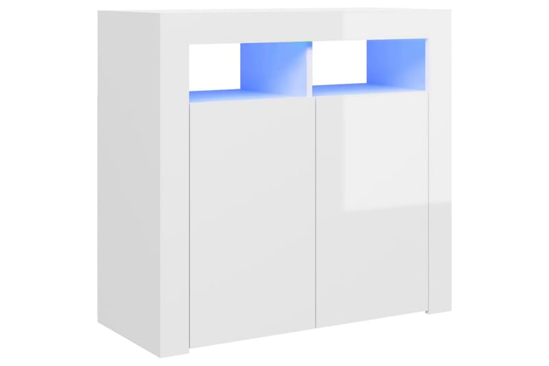 Skjenk med LED-lys høyglans hvit 80x35x75 cm - Hvit - Oppbevaring - Oppbevaringsmøbler - Sideboard & skjenk