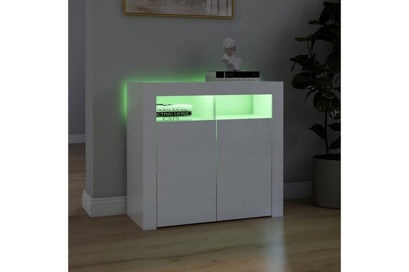 Skjenk med LED-lys høyglans hvit 80x35x75 cm - Hvit - Oppbevaring - Oppbevaringsmøbler - Sideboard & skjenker