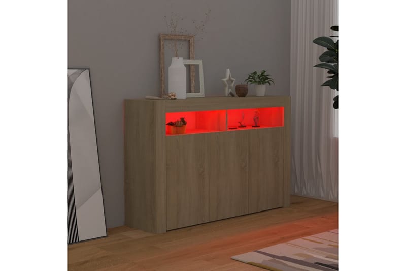 Skjenk med LED-lys sonoma eik 115,5x30x75 cm - Brun - Oppbevaring - Oppbevaringsmøbler - Sideboard & skjenker