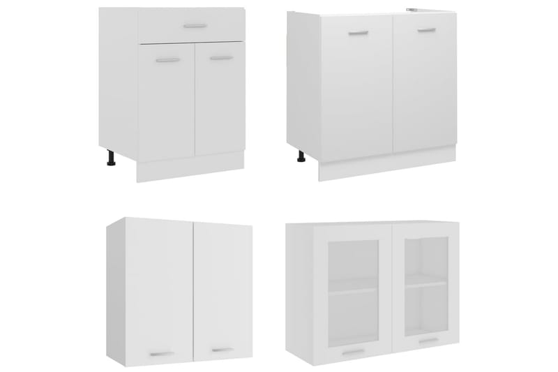 Kjøkkenskapsett 4 deler hvit sponplate - Hvit - Oppbevaring - Skap - Oppbevaringsskap