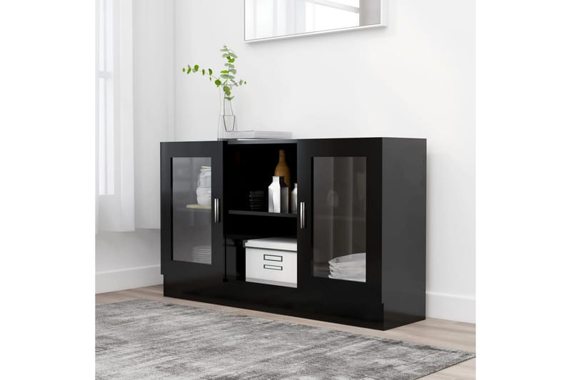 Vitrineskap svart 120x30,5x70 cm sponplate - Svart - Møbler - Mediamøbel & tv møbel - TV-møbelsett