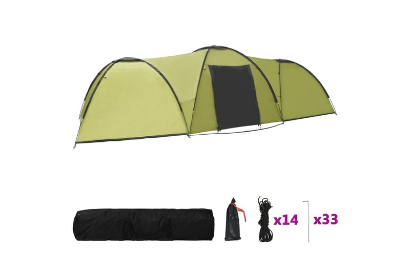 Campingtelt igloformet 650x240x190 cm for 8 personer grønn - Grønn - Sport & fritid - Camping & vandring - Telt