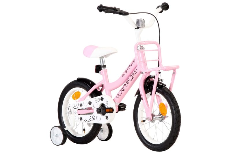 Barnesykkel med bagasjebrett foran 14 tommer hvit og rosa - Rosa - Sport & fritid - Friluftsliv - Sykler - Barnesykkel & juniorsykkel
