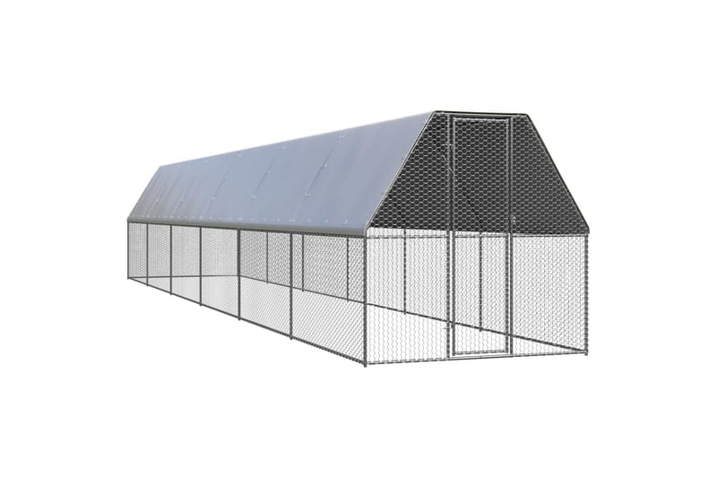 Utendørs hønsehus 2x12x2 m galvanisert stål - Silver - Sport & fritid - Til dyrene - Fugl - Hønsehus