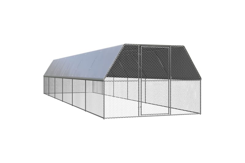 Utendørs hønsehus 3x12x2 m galvanisert stål - Silver - Hus & oppussing - Innsynsbeskyttelse & innhegning - Dyregård & dyrehus - Hønsegård