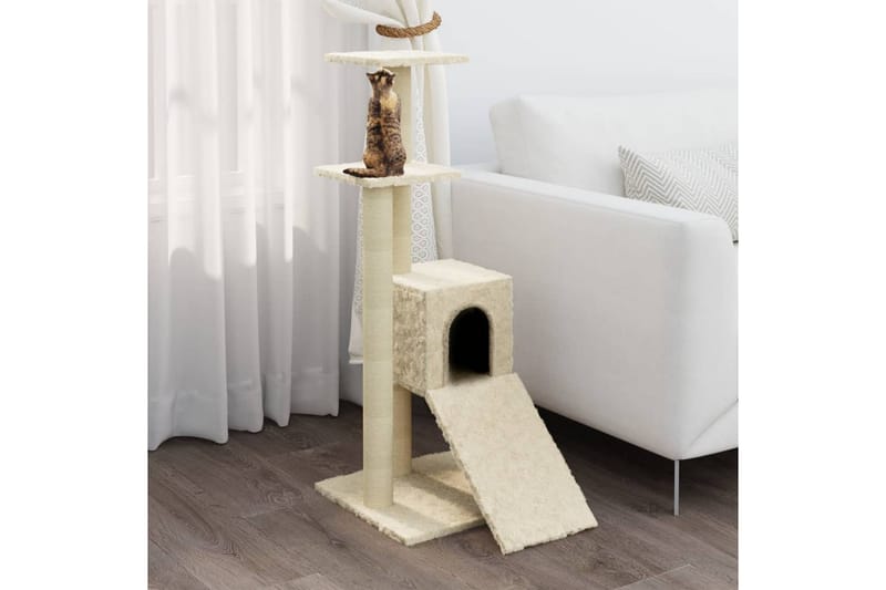Kattetre med klorestolper i sisal kremhvit 92 cm - Krem - Sport & fritid - Til dyrene - Katt - Kattemøbler