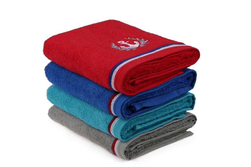 Ashburton Håndkle 4-pk - Rød/Grå/Turkis/Blå - Tekstiler - Tekstiler baderom - Håndklær