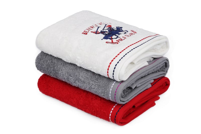 Beverly Hills Polo Club Håndkle 50x90 cm 3-pk - Hvit/Rød/Grå - Tekstiler - Tekstiler baderom - Håndklær