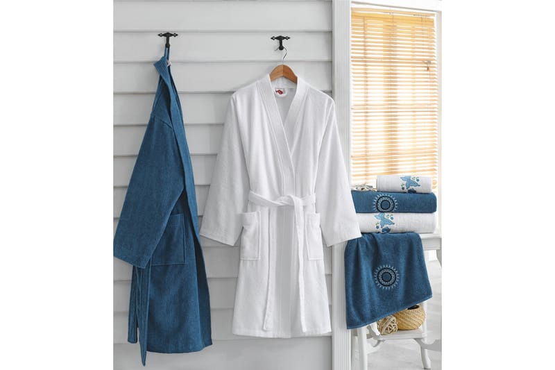 Cotton Box Håndklesett Familie Sett med 4 - Blå/Hvit - Tekstiler - Tekstiler baderom - Håndklær