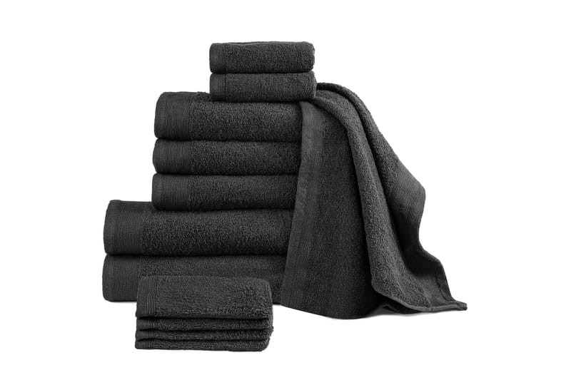 Håndklesett 12 stk bomull 450 g/m² svart - Tekstiler - Tekstiler baderom - Håndklær