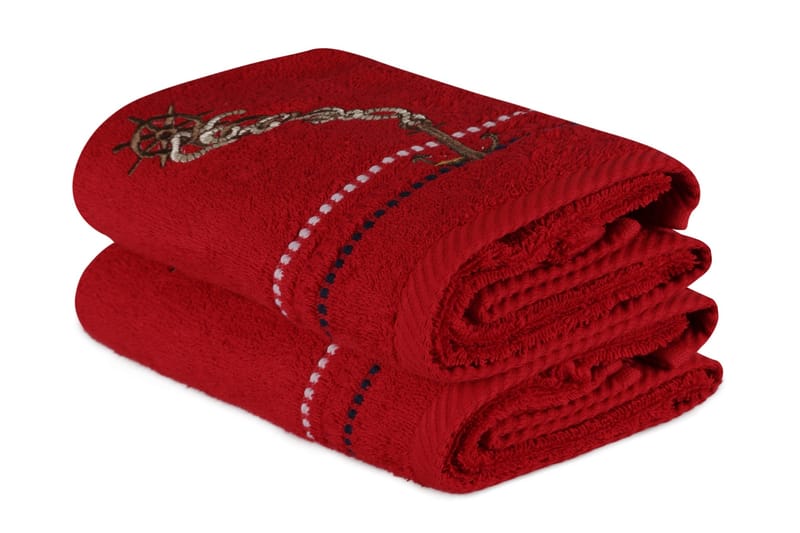 Hobby Håndkle 50x90 cm 2-pk - Rød/Mørkeblå/Hvit/Beige - Tekstiler - Tekstiler baderom - Håndklær