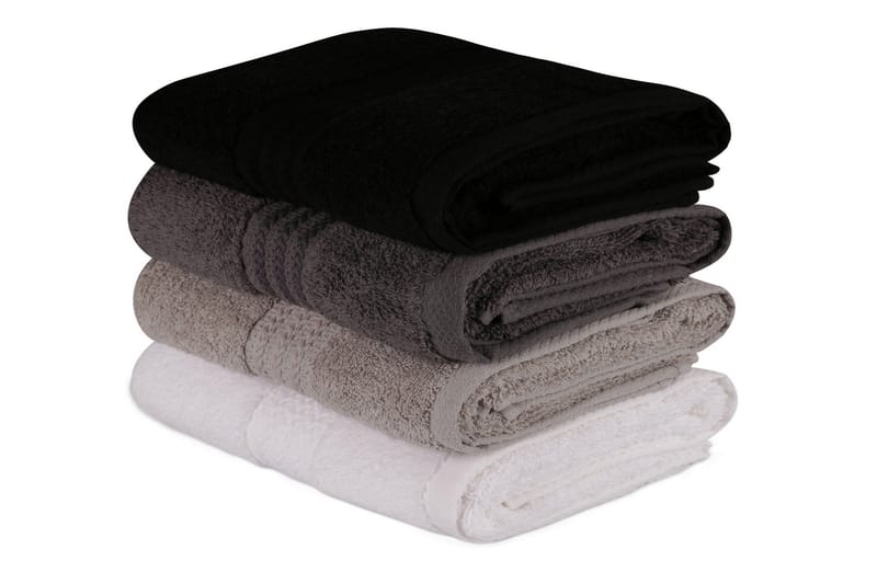 Hobby Håndkle 50x90 cm 4-pk - Hvit/Grå/Mørkegrå/Svart - Tekstiler - Tekstiler baderom - Håndklær
