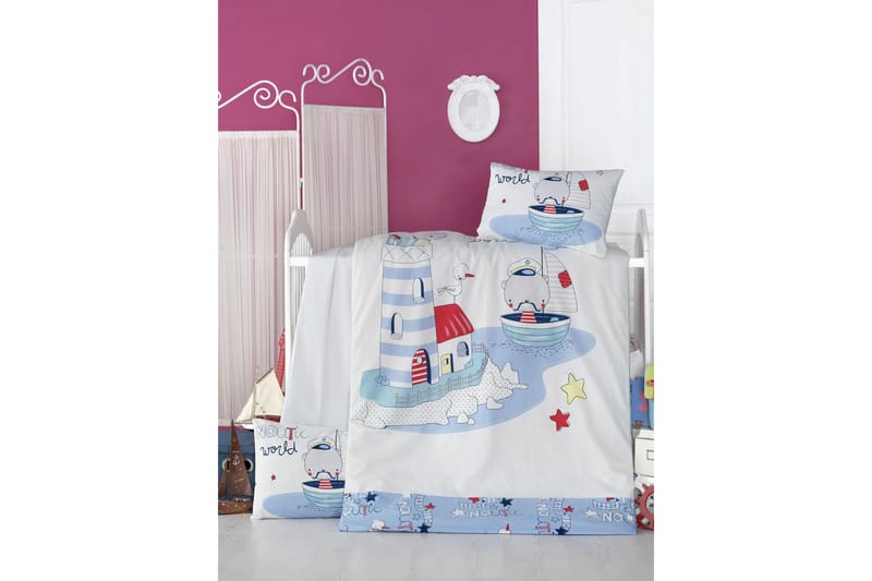 Victoria Sengesett Baby 4-delt Ranforce - Hvit/Blå/Rød/Gul - Tekstiler - Barnetekstiler - Sengetøy til barn - Sengesett barn