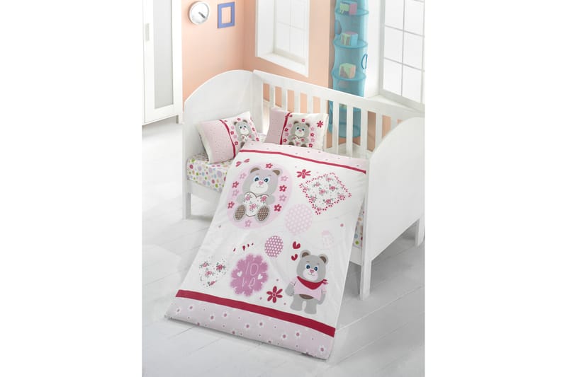 Victoria Sengetøy Baby 4-deler Ranforce - Hvit/Rosa/Multi - Tekstiler - Barnetekstiler - Sengetøy til barn - Sengesett barn